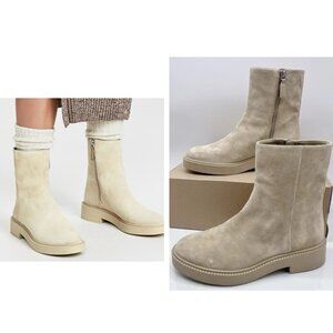 Vince Kady Ankle Boots Booties Tan Suede Side Zip Water Repellent EU 38.5 US 8.5
